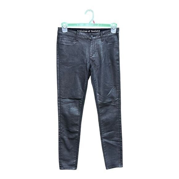 Articles Of Society Gunmetal Gray Black Skinny Jeans Womens Size 27 Waxed Finish - Picture 1 of 10